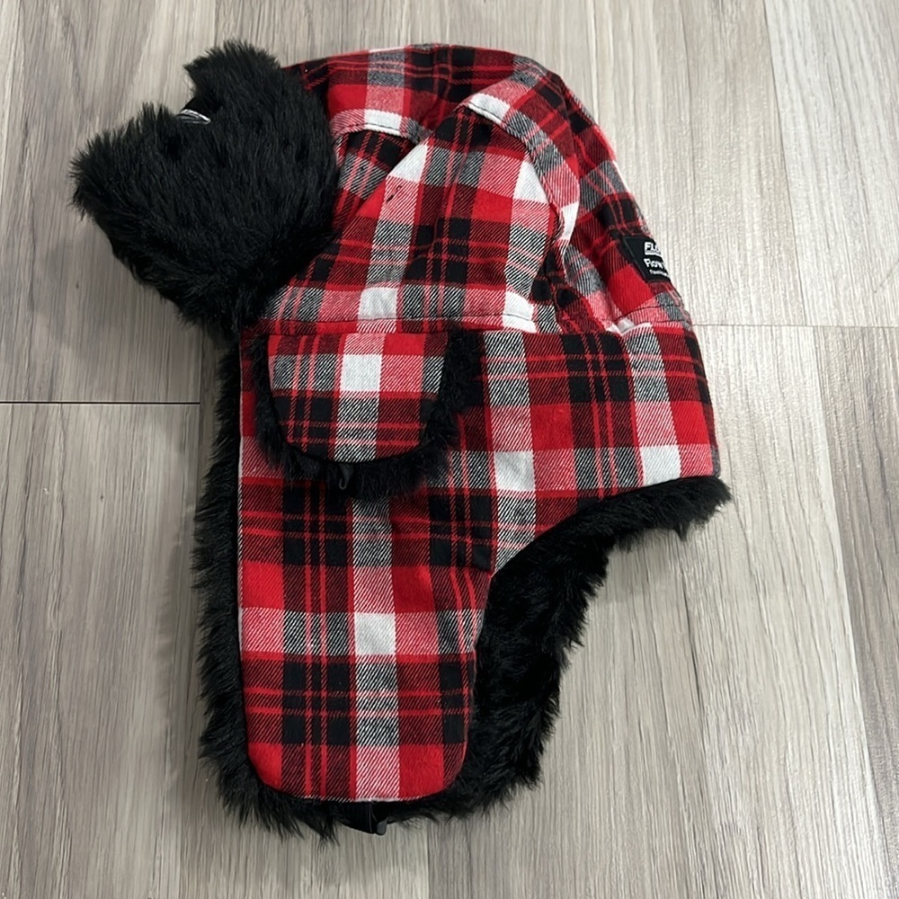 Flow Nissan Trapper Hat Winter Men Women Hat Faux Fur Ear Flap Red Plaid OSFM - Picture 10 of 10